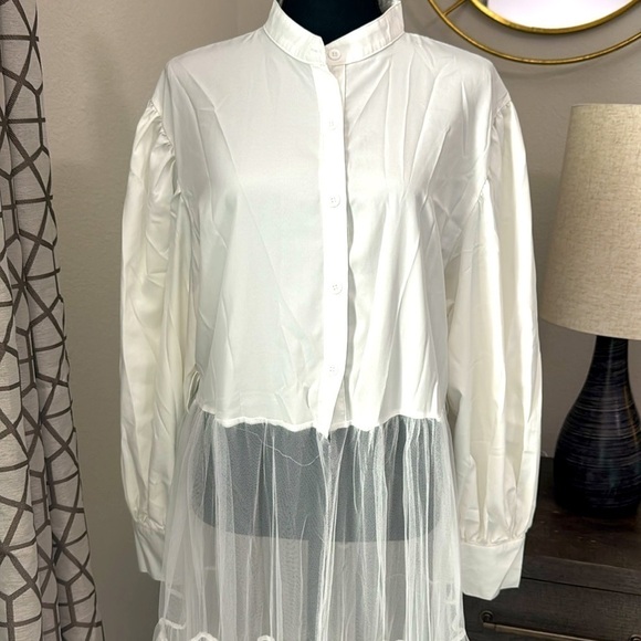Long Sheer Tulle Shirt Dress - Picture 2 of 3